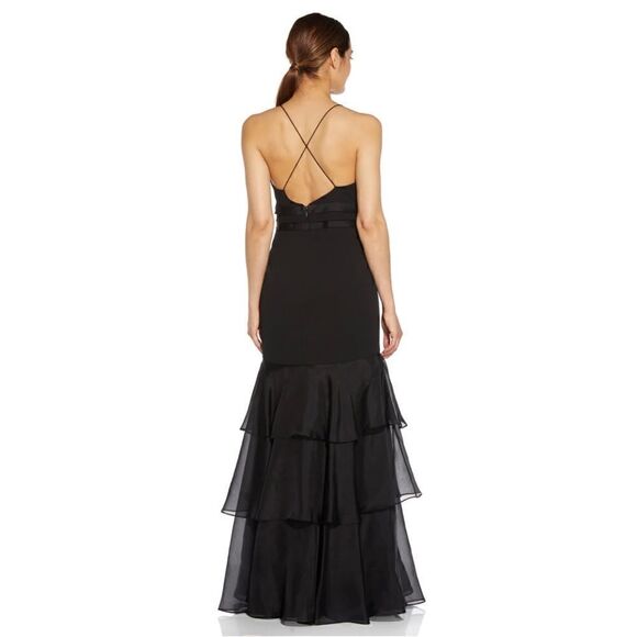 NWT Aidan Mattox Halter Tiered Cascade Ruffle Trumpet Chiffon Mermaid Long Gown - Picture 11 of 16